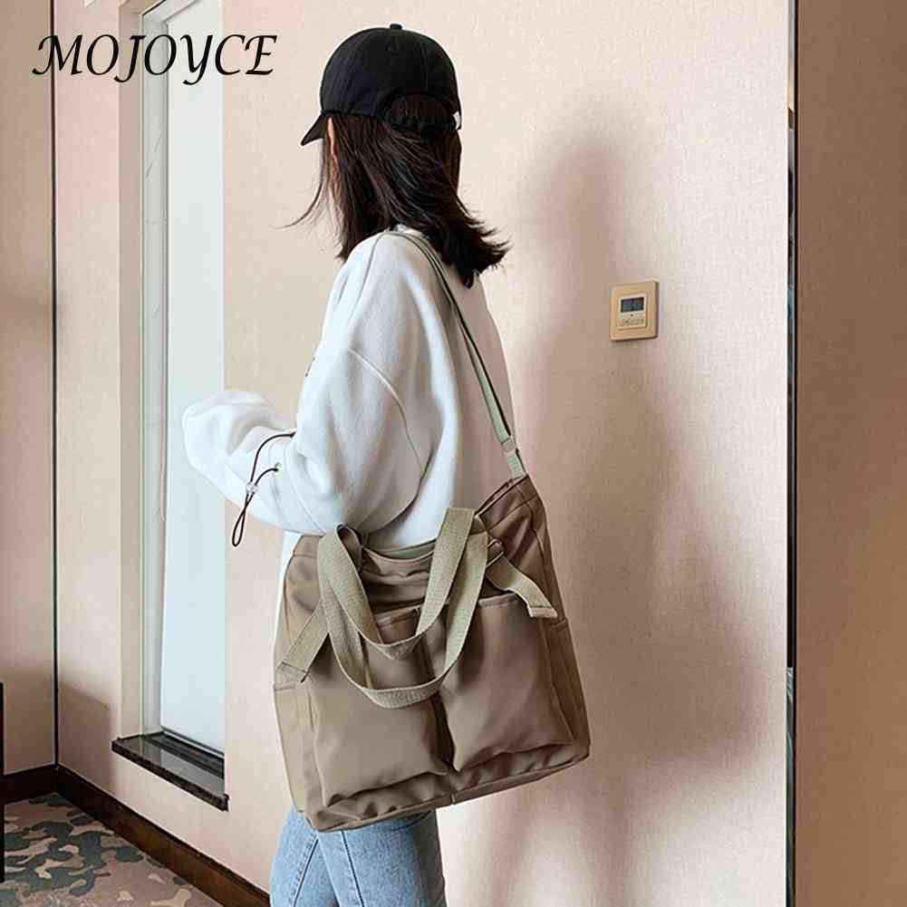 Fashion Zipper Nylon Handbags Large Capacity Pure Color Female Shoulder Bags Women Outdoor Business Traveling