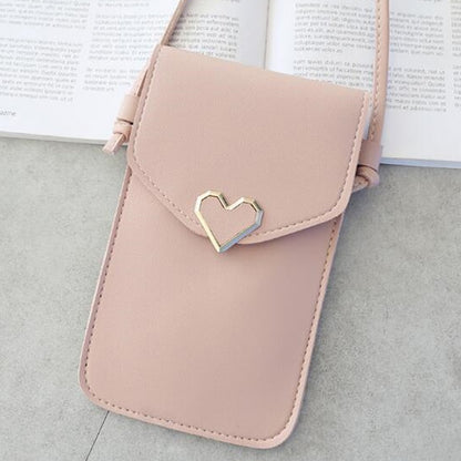 Phone Shoulder Bag For Women Transparent Coin Purse Heart Shape Hasp Crossbodybag Cute Female Mobile Pouch Bags