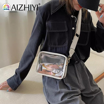 PVC Clear Crossbody Bags for Women Men Stadium Approved Transparent Shoulder Handbag Small Square Phone Bag Outdoor Wallet Purse