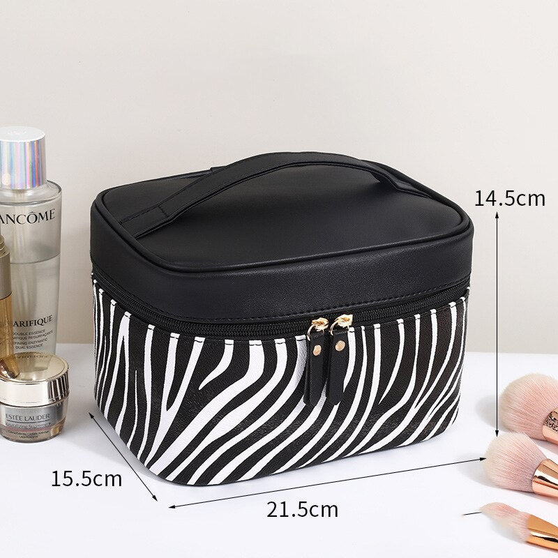 Checkerboard Cosmetic Case Multifunction Leopard Print PU Toiletry Cosmetic Bag Simple Waterproof Travel Organizer Make Up Bag