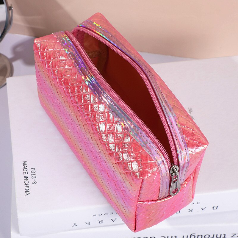 PURDORED 1 Pc Women Laser Color Makeup Bag  Travel Pu Leather Waterproof Cosmetic Bag Organizer Case Make Up Case Necessaries