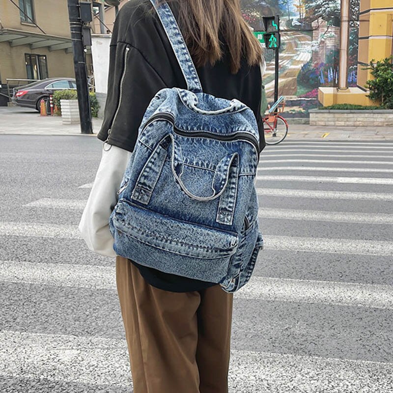 Fashion Denim Backpack Canvas Women Backpacks Large capacity Shoulder Bag For Teenager Student School Bag New Travel Rucksack