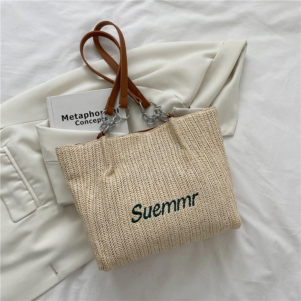 Straw Shoulder Bags for Women Large Capacity Handmade Woven Tote Bags Casual Seaside Beach Ladies Underarm Bags Vacation Handbag