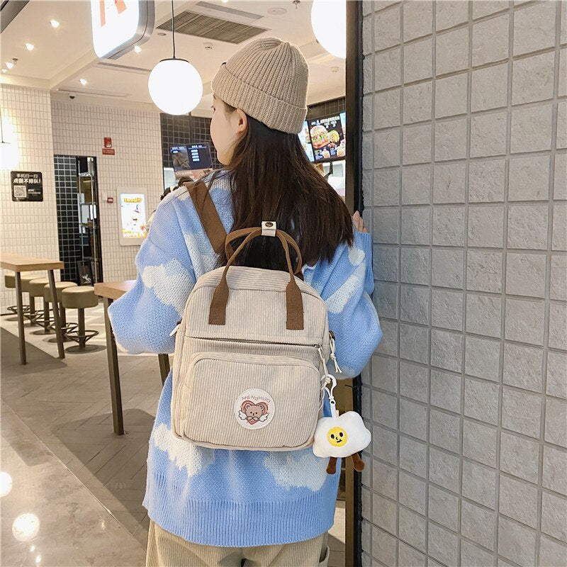 Stripe Cute Corduroy Women Backpacks Fashion School Bag BackPack for Child Girl Female Shoulder Bags Designer Kids Mini Backpack