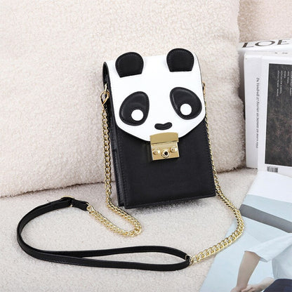 Fashion Cute Cartoon Panda Leather Women Phone Crossbody Bag Brand Leather Female Purse Wallet Handbags Luxury Flap Shoulder Bag