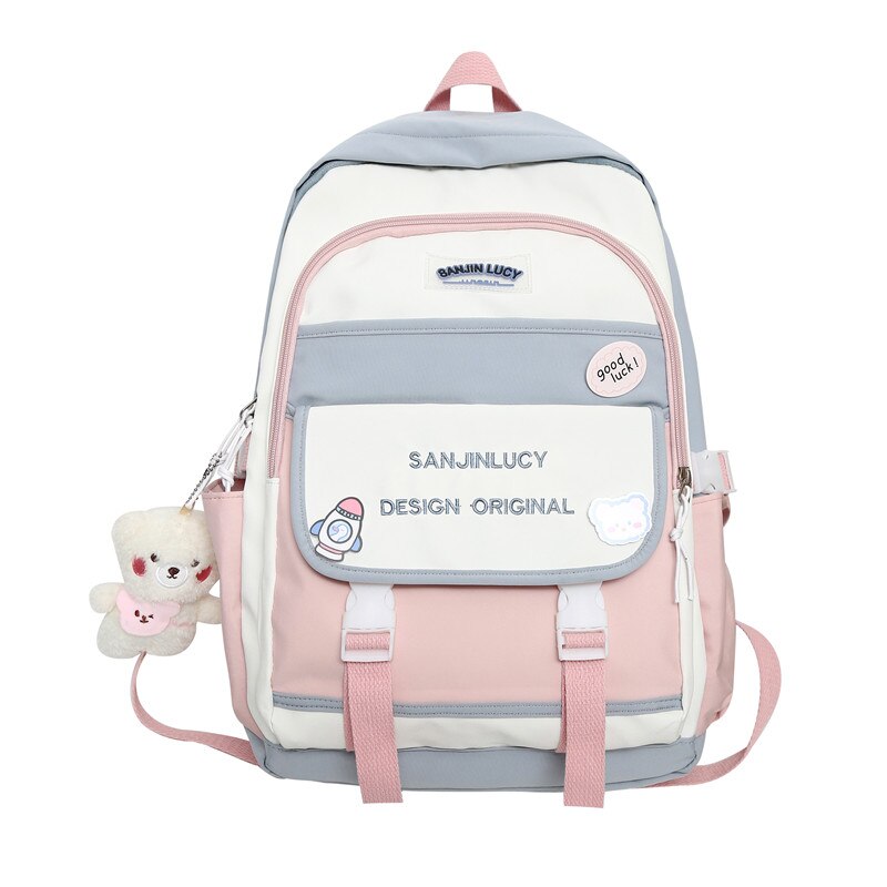 Simple and Lovely Women&#39;s Fashion Backpack Large Nylon Waterproof Large Capacity Badge School Backpack Teenager Backpack Women