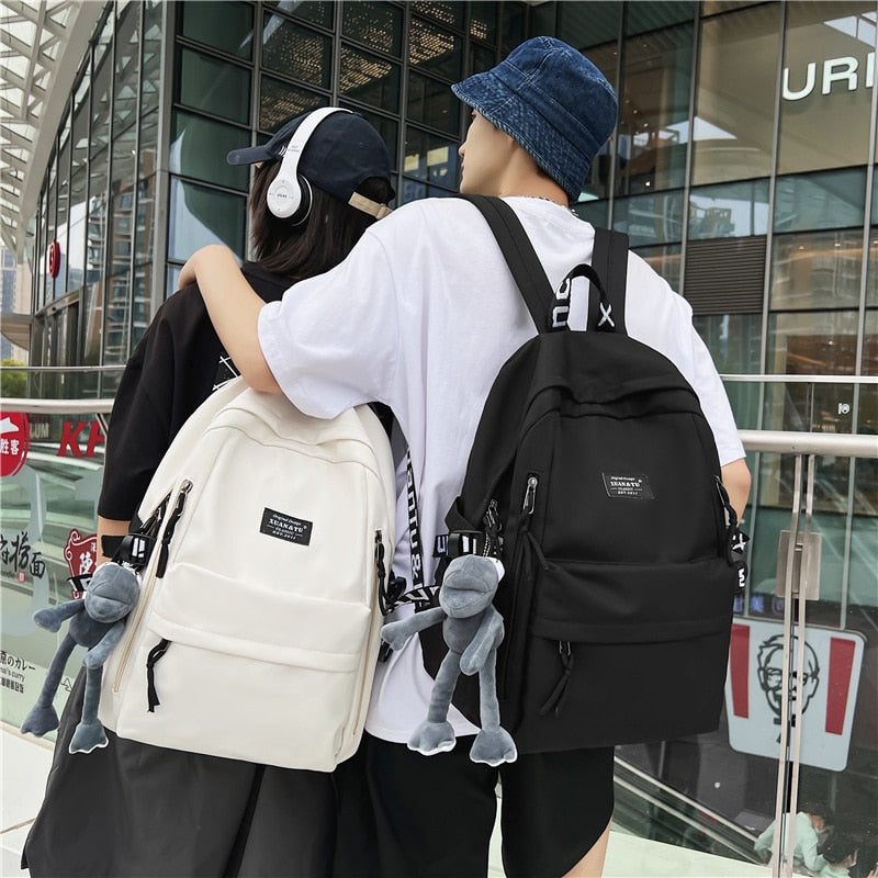 Simple Nylon Women&#39;s Backpack for Teenagers Girls Large School Bag Female Student Solid Color Rucksack Ladies Anti Theft Mochila
