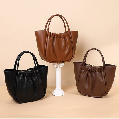 Designer Pleated Handbags For Women Genuine Leather Trend Shoulder Bags Shopping Basket Ladies High Capacity Crossbody Bag Purse