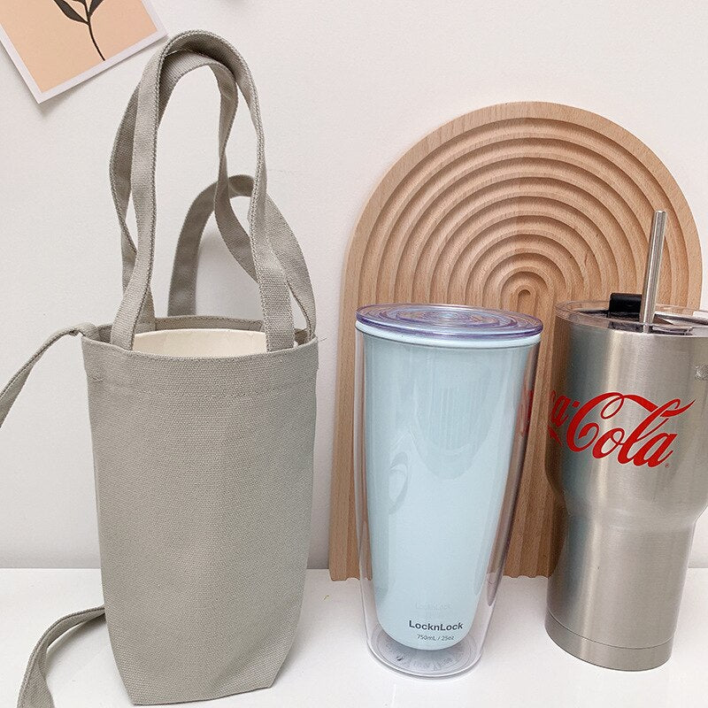 Portable Cup Holder Canvas Cover Bottle Carry Bag Case Eco-friendly Coffee Cup Storage Milk Tea Crossbody Handbag For Travel