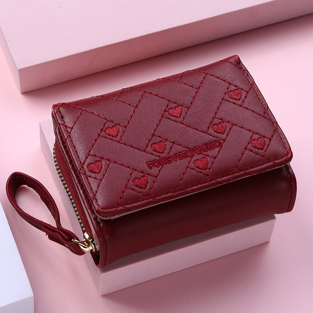 Cute Leather Small Wallet Women Luxury Brands Mini Purse Luxury New Heart Short Pink Wallets for Teen Girls Kids Christmas Gift