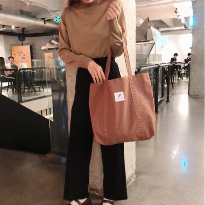 New Retro Women&#39;s Shoulder Bag Simple Solid Color Small Fresh Canvas Bag Literary Women&#39;s Buckle Tote Bag Large Capacity Handbag