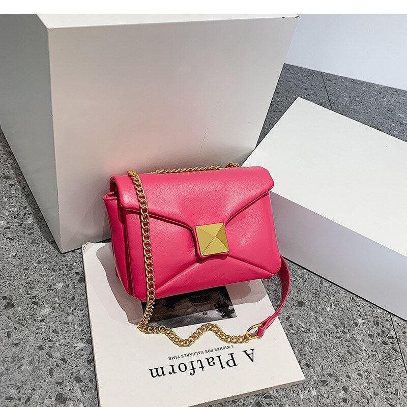 New Top Quality Luxury Brand Golden Big Rivet Chain Bag Shoulder Small Square Bag Fashion Hand-held Oblique Crossbody Women Bag