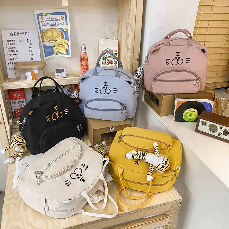 New Cute Cartoon Embroidered Multifunction Women Backpack Fashionable Girl Leisure Nylon Bag Teenage Schoolgirl Small Schoolbag