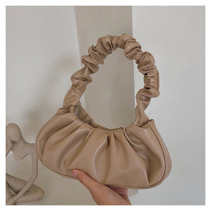 Korean Women&#39;s Bag Pure Color Cloud Pleated Shoulder Bag Simple Hobos Women&#39;s Underarm Bag Sweet Saddle Shoulder Crossbody Bag