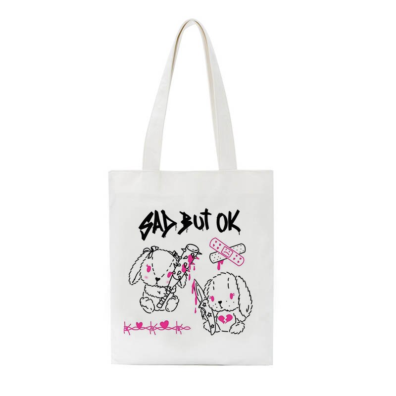 Korea Ulzzang Ins Heart Harajuku Women Shoulder Bag Art Gothic School Bag Y2k Anime Canvas Bag Large Capacity Casual Shopper Bag