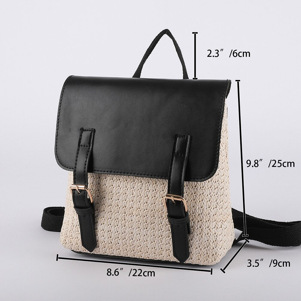 Women Backpacks Straw PU Leather Preppy Style Shoulder Student Girl Multifunctional Small School Backpack Women