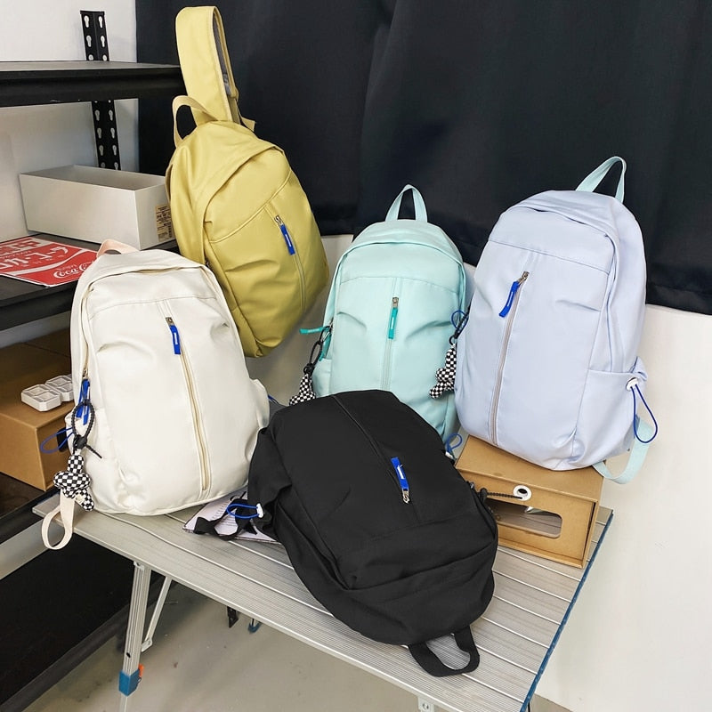 Solid Color Waterproof Nylon Women Backpack Female Cool Travel Bag for Teenage Girl Big Schoolbag Vertical Zipper Laptop Mochila