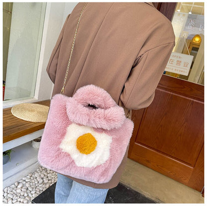 Fashian Faux Fur Egg Toast Bag Tote Bag Women Winter Warm Handbag High Quality