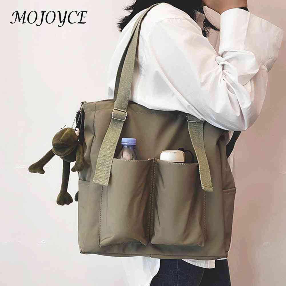 Fashion Zipper Nylon Handbags Large Capacity Pure Color Female Shoulder Bags Women Outdoor Business Traveling