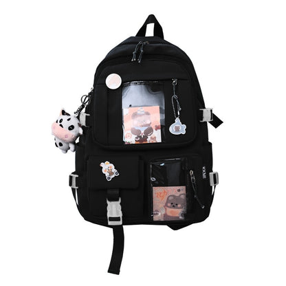 28GD Women Girls Student Cute Backpack Harajuku Japanese Style Aesthetic Multi-Pocket School Bag with Pendant Laptop Book Pack