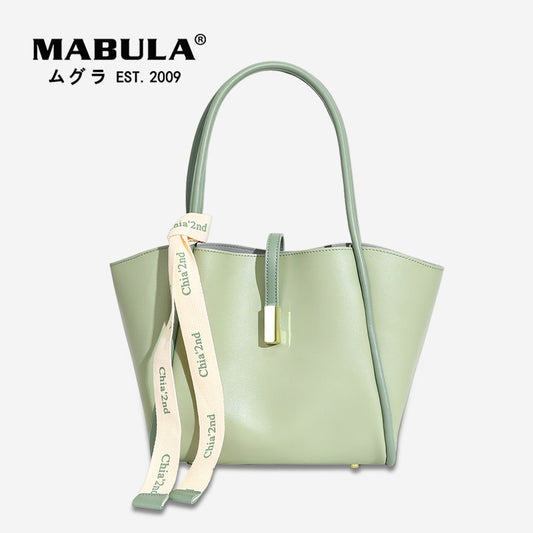 MABULA Women Bucket Large Totes With Small Purse Soft Leather Work Shoulder Bags Female Simple Design Solid Handbags