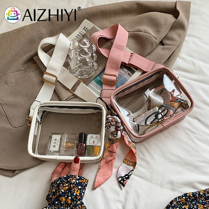 PVC Clear Crossbody Bags for Women Men Stadium Approved Transparent Shoulder Handbag Small Square Phone Bag Outdoor Wallet Purse