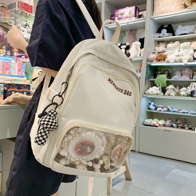 Ita Bag Women Laptop School Backpack with Clear Pocket for Pin Display Teen Girl Kawaii Transparent empty Ita Backpack