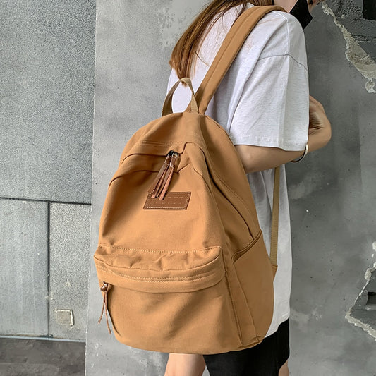 Fashion Canvas Backpack Women Solid Color College Student Schoolbag For Teen Girls Boys Bookbag Unisex Male Travel Bag Backpacks