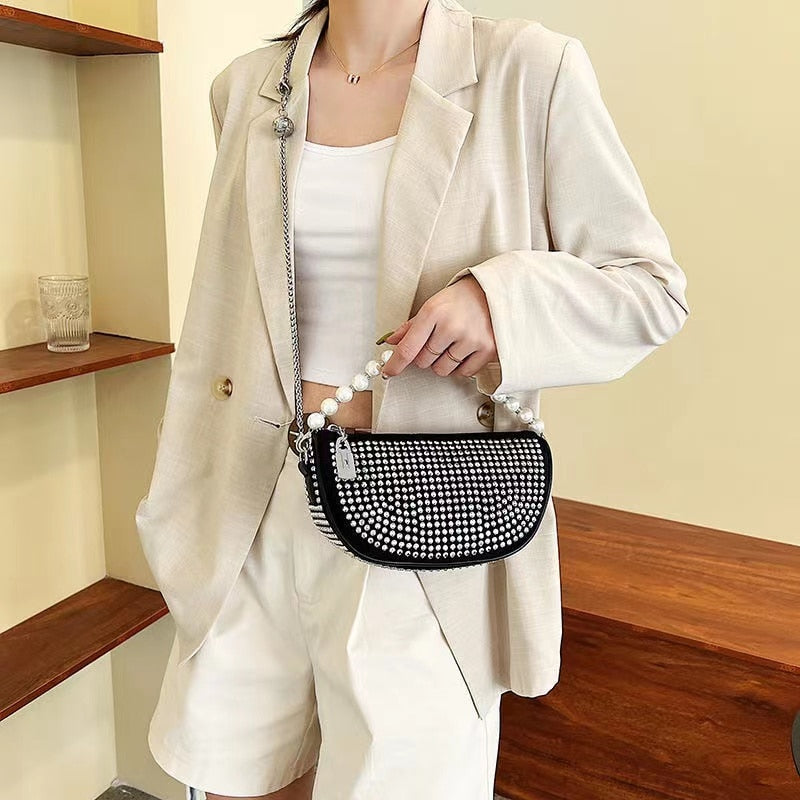 Summer Diamonds Waist Bag Fashion Pearl Chain Women&#39;s Belt Bag Luxury Shoulder Crossody Bag Chest Purse Fanny Packs