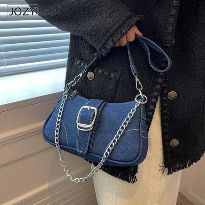 Summer Shoulder Bags For Women Brand Design Denim Casual Underarm Shoulder Bag Lady Blue Canvas Fashion Single Handbag And Purse