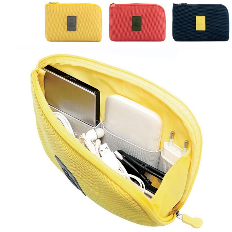 Fashion Travel Zipper Cosmetic Bag Women Casual USB Data Cable Headset Earphone Solid Color Large Capacity Organizer Makeup Bags