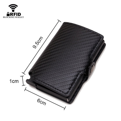 DIENQI Carbon Fiber Card Holders Wallets Men Brand Leather Mini Slim Wallet Money Bag Metal RFID Women Thin Small Smart Vallet