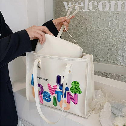 2 Set Summer Trendy Letter Women's Shopper Bag Large Capacity PU Leather Shoulder Bags Luxury Designer Female Travel Totes Brand