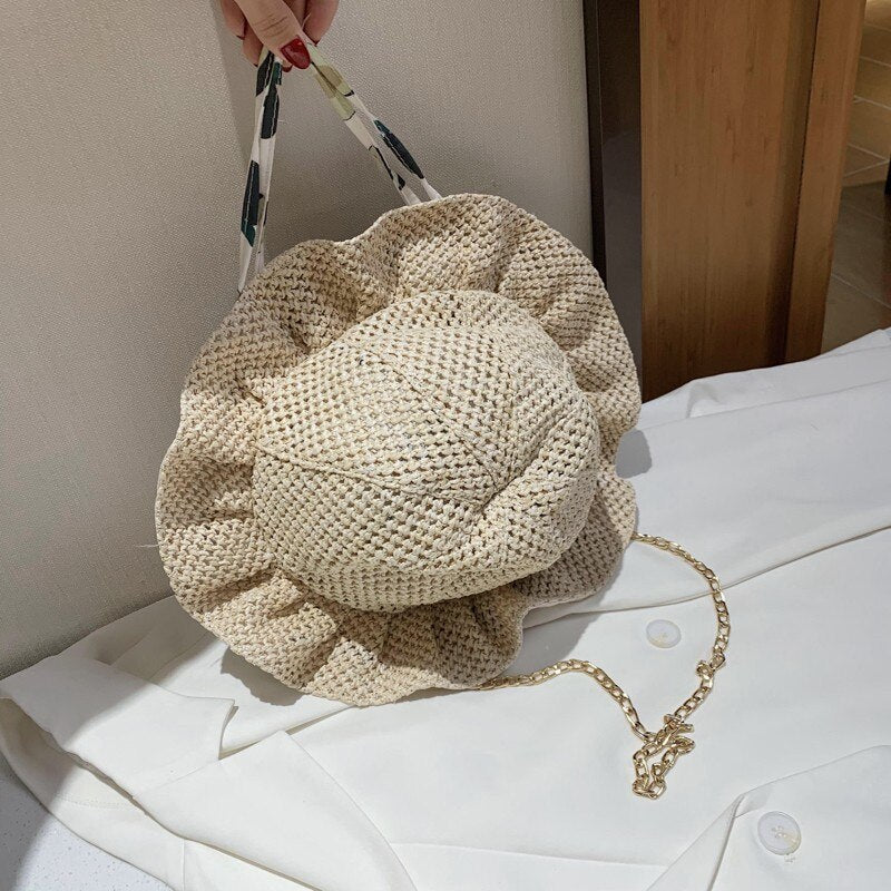Summer Straw Woven Women &#39;S Pouches New Trendy Fashion Chain Versatile Ins Messenger Bag Internet Famous Hat Bag