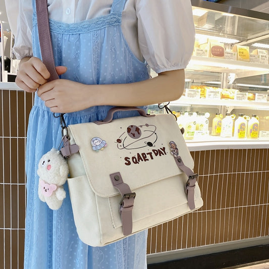 Fashion Women Simple Crossbody Bag Girls Cute Casual Satchel Shoulder Pouch Money Sweet Printed Canvas Diagonal Cross Schoolbag