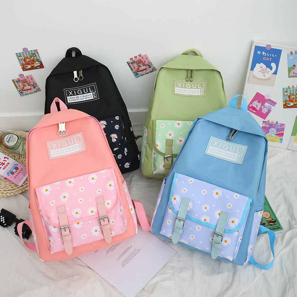 3pcs/Set Canvas Backpacks Daisy Rucksack Teenagers Mochila Shoulder Clutch Bag Vintage Bags for Student Birthday Gifts