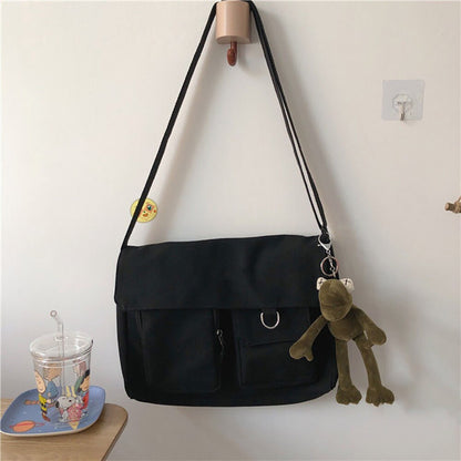 Crossbody Bags Women Canvas Youth Fashion Large Capacity Diagonal Ladies Shoulder Bag Solid Color Harajuku All-match School Bag