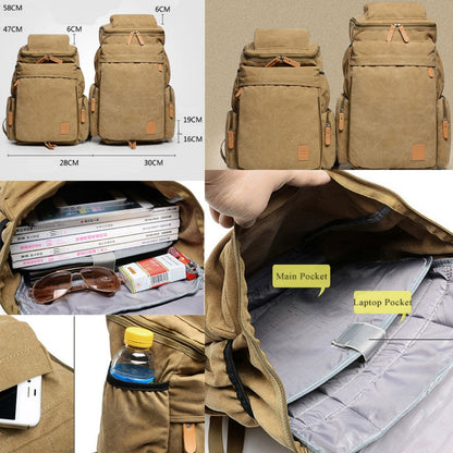 Large Capacity Men Vintage Travel Climb Laptop Backpack Wash Canvas Backpack Male Retro Casual Rucksack Teenagers School Bags