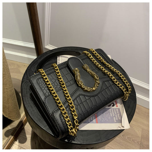 Female Summer Luxury Black  Bags Women&#39;s Bags New Trendy Chain Stone Texture Fashion Shoulder Messenger Small Square Brand Bags