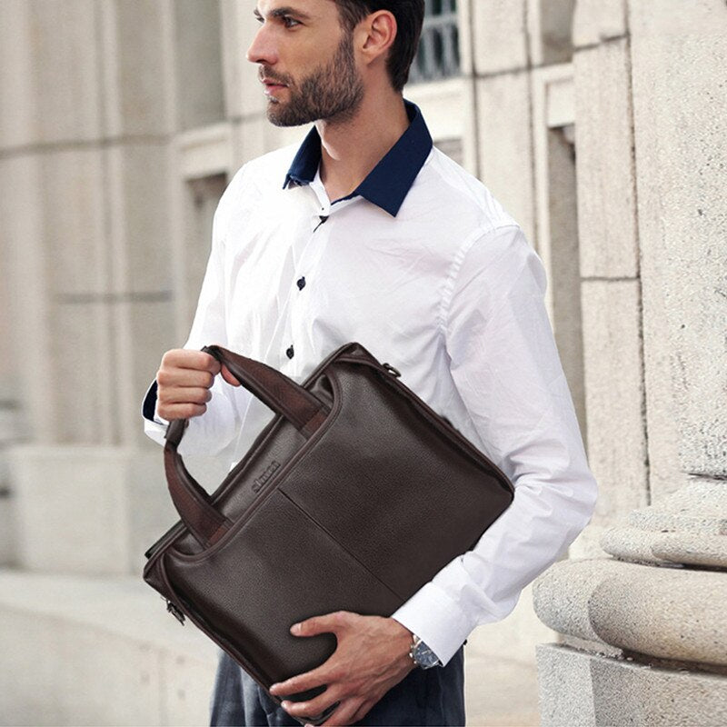 MR.JULIET Top Leather One Shoulder Crossbody Vertical Large Capacity Casual Business Briefcase Handbag