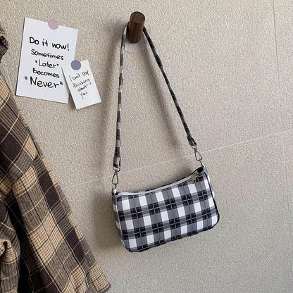 Women Plaid Handbag Travel Nylon Daily Totes Ladies Fashion Zipper Shoulder Bags for Outdoor Shopping Traveling Ornaments