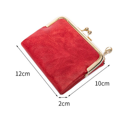 Women Wallet Short Bifold Retro Multifunction Coin Purse with Zip and Kiss Lock Green PU Leather Female Short Purses Wallets