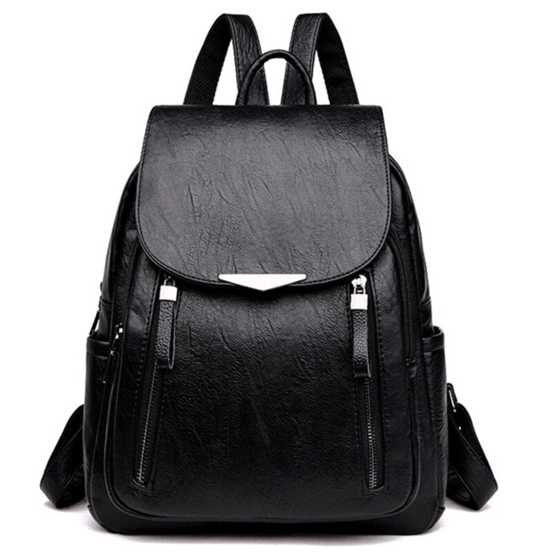 Korean Backpack Women The Wild Fashion Shoulder Travel Backack School Bag Waterproof Leisure Travel  PU Leather Backpacks Black