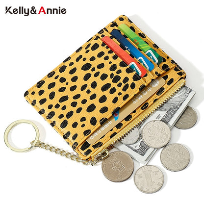 Leopard Print Card Holder for Women Super Thin Small Female Wallet Pu Leather Mini Business ID Credit Card Case Women&#39;s KeyChain