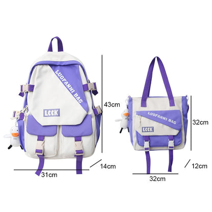 New Kawaii Letter Printing Women Backpack Fashion Waterproof Nylon Set Bag Rucksack Cool Schoolbag for Teen Girls Travel Mochila