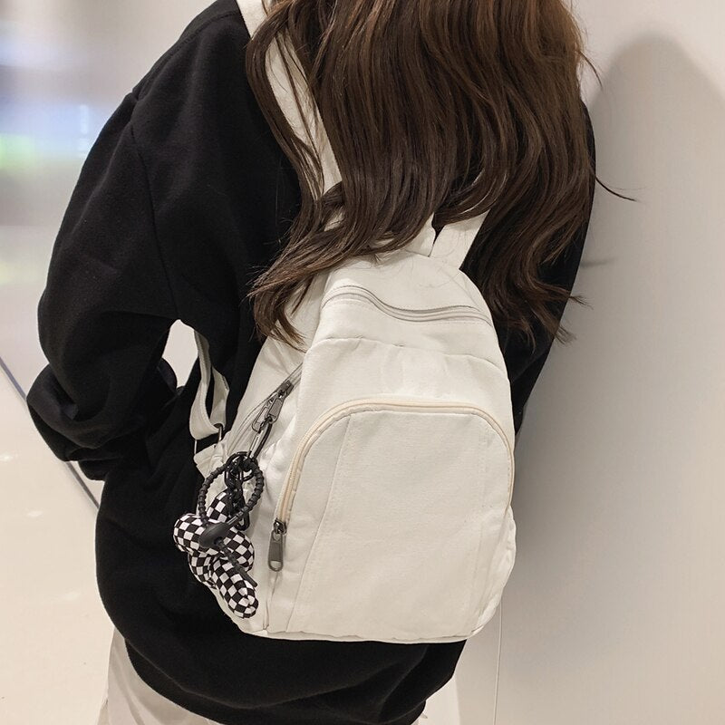 Cute Solid Color Canvas Backpack Women Schoolbag For Teenage Girls Leisure Backpack Kawaii Girl Travel Book Bags Female Rucksack