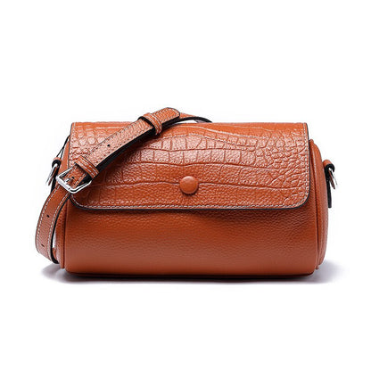 Women&#39;s Croco Genuine Leather Shoulder Bag Lady Luxury Cowhide Real Leather Barrel-shaped Messenger Crossbody Packfor Girls