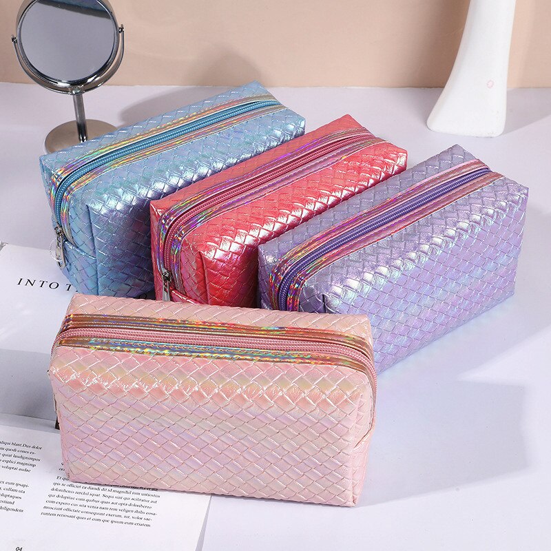 PURDORED 1 Pc Women Laser Color Makeup Bag  Travel Pu Leather Waterproof Cosmetic Bag Organizer Case Make Up Case Necessaries