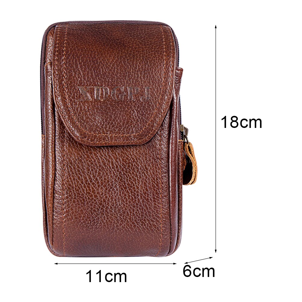 Men Cowhide Leather Mobile Phone Belt Bags Three-layer Waist Bag Pack Zipper Fanny Pack Outdoor Jogging Sports Running Bag