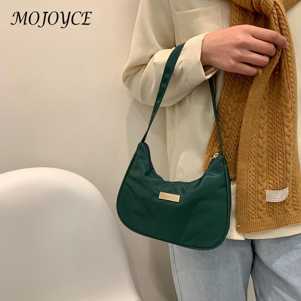 Women Nylon Solid Color Shoulder Bag Zipper Small Crescent Messenger Handbags Luxury Designer Handbag Retro Ladies Shoulder Bags